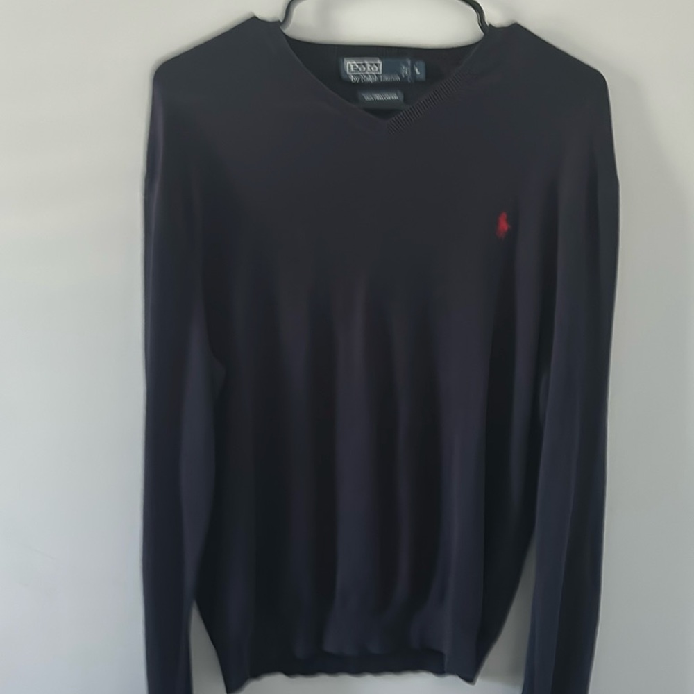 Preowned RalphLauren V neck original blue Sweater. Still in good condition